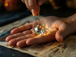 Utilisation du pendule de radiesthésie tenu sur la paume de la main. Recherche du pendule tenu au dessus de la main.