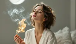 Cette femme montre l'éfficacité ds soins en magnétisme.